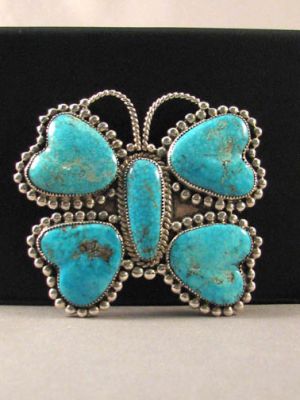 Native American Zuni Made Butterfly Pin/Pendant with Turquoise at