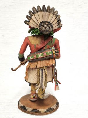 Hopi Konin Supi Kachina / Katsina Doll with shield and feathers