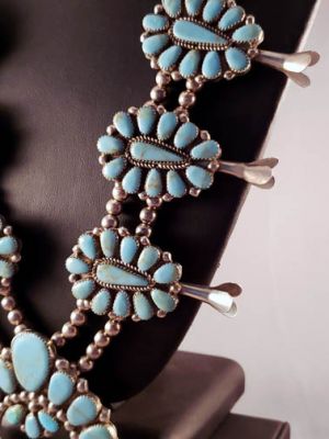 Vintage Fashion Silver Faux Turquoise Squash Blossom Necklace -  Yourgreatfinds