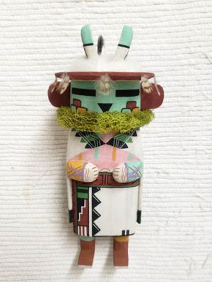 Hopi Konin Supi Kachina / Katsina Doll with shield and feathers, ca 1940