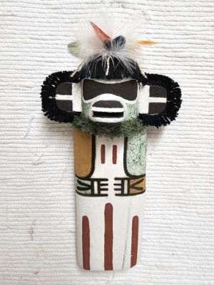Hopi Konin Supi Kachina / Katsina Doll with shield and feathers, ca 1940