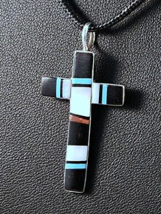 Native American Zuni Made Cross with Multistones