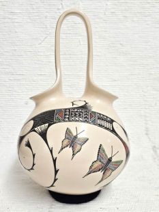 Mata Ortiz Handbuilt and Handpainted Wedding Vase with Butterflies