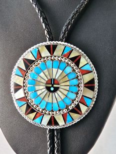 Native American Zuni Made Sunface (Zia) Bolo