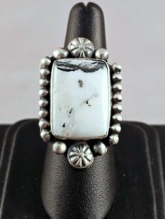 Native American Navajo Made Ring with White Buffalo Turquoise