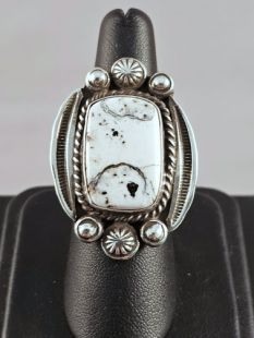 Native American Navajo Made Ring with White Buffalo Turquoise