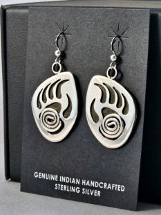 Native American Zuni Made Bear Paw with Migration Earrings