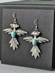 Native American Zuni Made Thunderbird Earrings with Turquoise