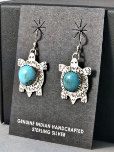 Native American Zuni Made Turtle Earrings with Turquoise