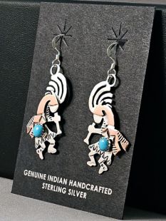 Native American Zuni Made Kokopelli Earrings with Turquoise