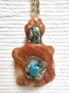 Native American Lakota Carved Alabaster Turtle Necklace