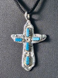 Native American Zuni Made Cross with Turquoise