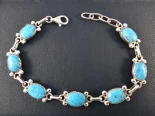 Native American Zuni Made Link Bracelet with Turquoise 