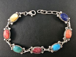 Native American Zuni Made Link Bracelet with Multistones