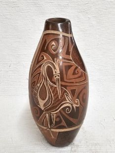 Native American Santa Clara Handbuilt and Handetched Vase with Birds