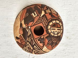 Native American Hopi Handbuilt and Handcarved Seed Pot with Corn Maiden and Sunface