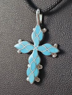 Native American Zuni Made Cross with Turquoise