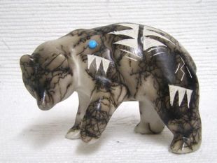 Native American Made Ceramic Horsehair Bear with Paw Lifted