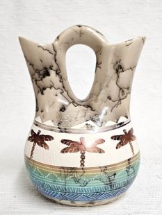 Native American Navajo Fine Etched Horsehair Wedding Vase with Dragonflies