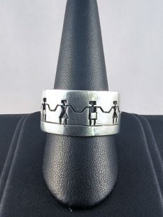 Native American Hopi Made Overlay Ring with Figures