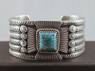 Native American Navajo Made Cuff Bracelet with Turquoise