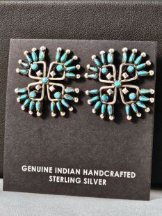 Vintage Native American Zuni Made Earrings with Turquoise 