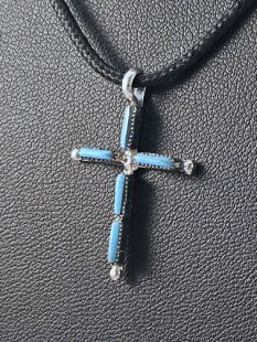 Native American Zuni Made Cross with Turquoise