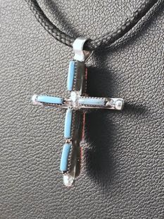 Native American Zuni Made Cross with Turquoise and Coral--reversible