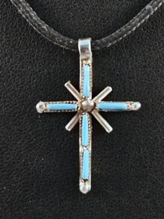 Native American Zuni Made Cross with Turquoise