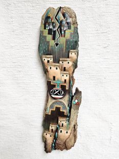 Native American Laguna Carved Longhair with Pueblo Wall Hanging Sculpture