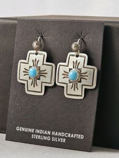 Native American Navajo Made Cross Earrings with Turquoise