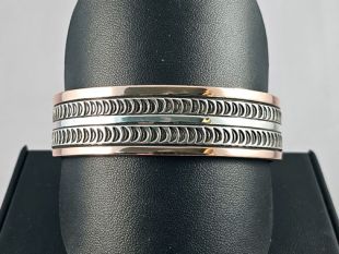 Native American Navajo Made Sterling Silver and Copper Cuff Bracelet