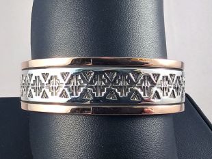 Native American Navajo Made Sterling Silver and Copper Cuff Bracelet