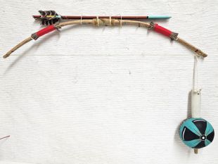 Native American Hopi Made Initiation Bow and Arrows with Rattle