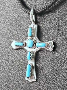 Native American Zuni Made Cross with Turquoise