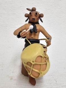 Vintage Native American Hopi Carved Mudhead Katsina Doll with Drum