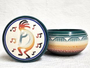 Native American Navajo White Clay Small Round Jewelry Box with Kokopelli