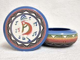 Native American Navajo White Clay Round Jewelry Box with Kokopelli