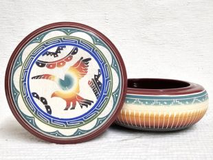 Native American Navajo White Clay Round Jewelry Box with Eagle