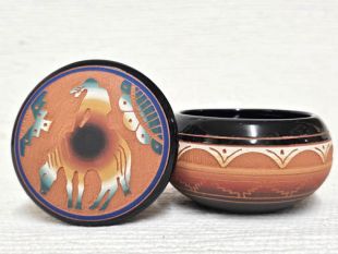 Native American Navajo Red Clay Round Jewelry Box with End of the Trail