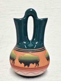 Native American Navajo Red Clay Wedding Vase with Buffalo