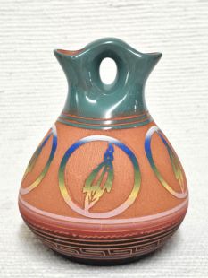 Native American Navajo Red Clay Wedding Vase with Prayer Feather