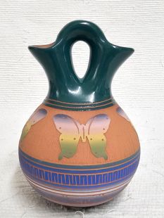 Native American Navajo Red Clay Wedding Vase with Butterflies