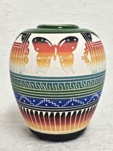 Native American Navajo White Clay Pot with Butterfly