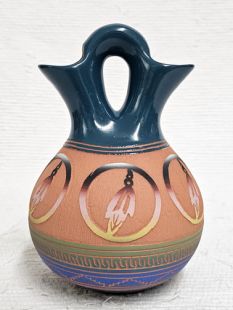 Native American Navajo Red Clay Wedding Vase with Prayer Feather