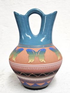 Native American Navajo Red Clay Wedding Vase with Butterflies