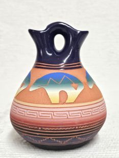 Native American Navajo Red Clay Wedding Vase with Bears