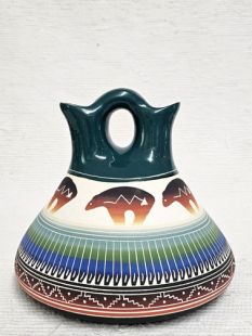 Native American Navajo White Clay Wedding Vase with Bears