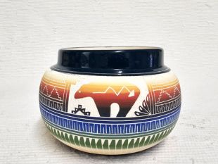 Native American Navajo White Clay Pot with Bear