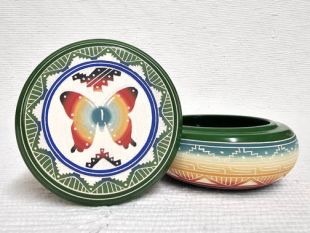 Native American Navajo White Clay Round Jewelry Box with Butterfly